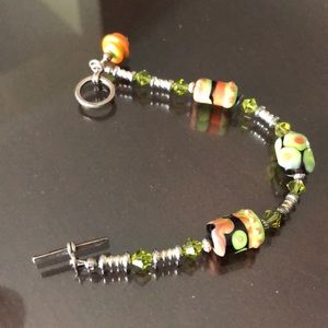 Green and orange silver bracelet
